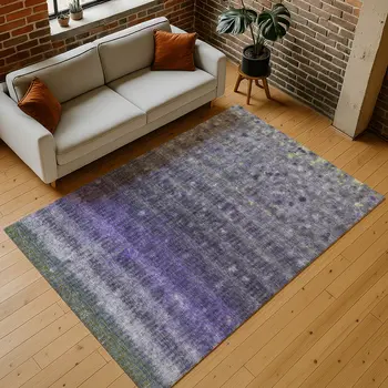 8' X 10' Purple And Gray Striped Washable Indoor Outdoor Area Rug