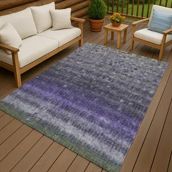 8' X 10' Purple And Gray Striped Washable Indoor Outdoor Area Rug