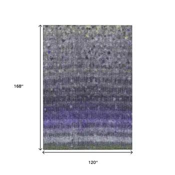 10' X 14' Purple And Gray Striped Washable Indoor Outdoor Area Rug