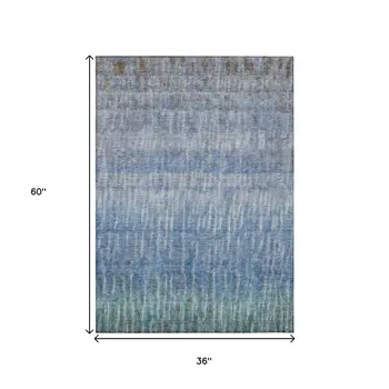 3' X 5' Blue And Ivory Abstract Washable Indoor Outdoor Area Rug