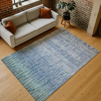 5' X 8' Blue And Ivory Abstract Washable Indoor Outdoor Area Rug