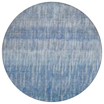 8' Blue And Ivory Round Abstract Washable Indoor Outdoor Area Rug