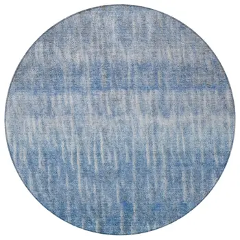 8' Blue And Ivory Round Abstract Washable Indoor Outdoor Area Rug