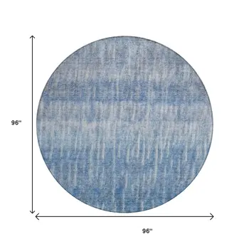 8' Blue And Ivory Round Abstract Washable Indoor Outdoor Area Rug