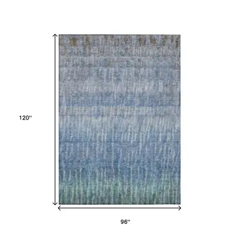 8' X 10' Blue And Ivory Abstract Washable Indoor Outdoor Area Rug