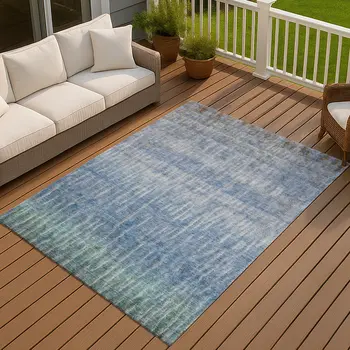 9' X 12' Blue And Ivory Abstract Washable Indoor Outdoor Area Rug