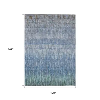 9' X 12' Blue And Ivory Abstract Washable Indoor Outdoor Area Rug