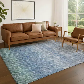 9' X 12' Blue And Ivory Abstract Washable Indoor Outdoor Area Rug