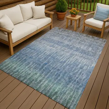9' X 12' Blue And Ivory Abstract Washable Indoor Outdoor Area Rug