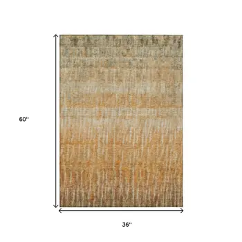 3' X 5' Copper And Beige Abstract Washable Indoor Outdoor Area Rug