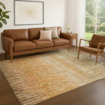 3' X 5' Copper And Beige Abstract Washable Indoor Outdoor Area Rug