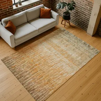 5' X 8' Copper And Beige Abstract Washable Indoor Outdoor Area Rug