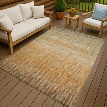5' X 8' Copper And Beige Abstract Washable Indoor Outdoor Area Rug