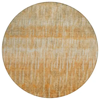 8' Copper And Beige Round Abstract Washable Indoor Outdoor Area Rug