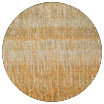 8' Copper And Beige Round Abstract Washable Indoor Outdoor Area Rug