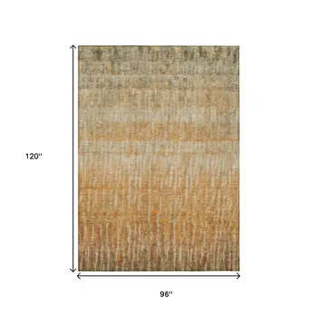 8' X 10' Copper And Beige Abstract Washable Indoor Outdoor Area Rug