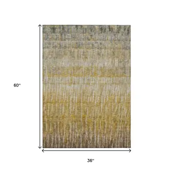3' X 5' Gold Beige And Gray Abstract Washable Indoor Outdoor Area Rug