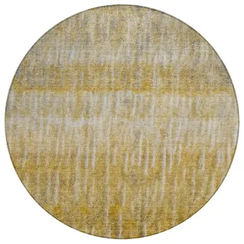 8' Gold Beige And Gray Round Abstract Washable Indoor Outdoor Area Rug