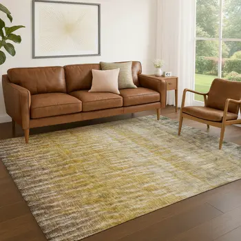 8' X 10' Gold Beige And Gray Abstract Washable Indoor Outdoor Area Rug