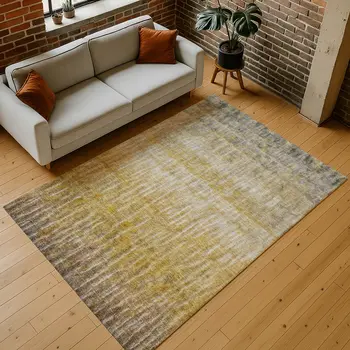 8' X 10' Gold Beige And Gray Abstract Washable Indoor Outdoor Area Rug