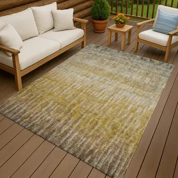 8' X 10' Gold Beige And Gray Abstract Washable Indoor Outdoor Area Rug