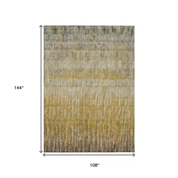 9' X 12' Gold Beige And Gray Abstract Washable Indoor Outdoor Area Rug