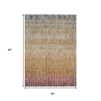 5' X 8' Orange Blue And Beige Abstract Washable Indoor Outdoor Area Rug