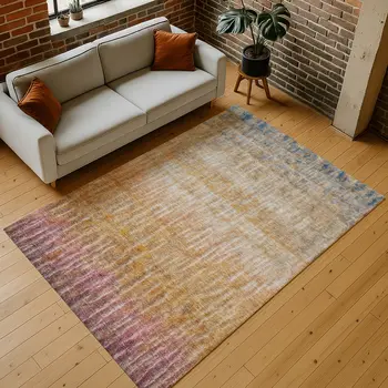 5' X 8' Orange Blue And Beige Abstract Washable Indoor Outdoor Area Rug