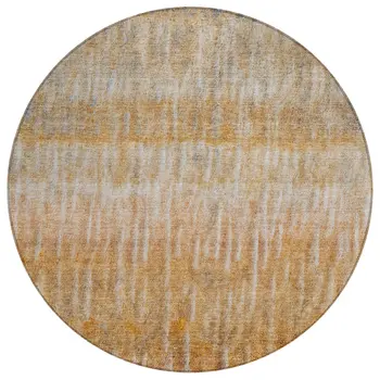 8' Orange Blue And Beige Round Abstract Washable Indoor Outdoor Area Rug