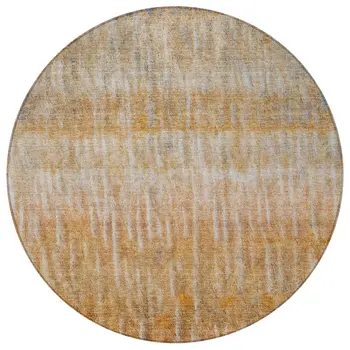 8' Orange Blue And Beige Round Abstract Washable Indoor Outdoor Area Rug