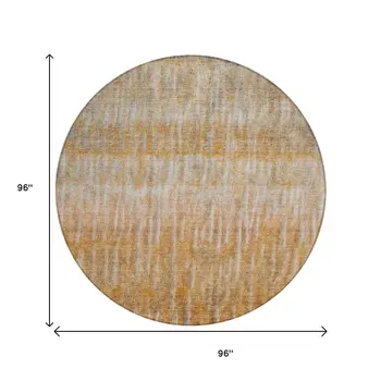 8' Orange Blue And Beige Round Abstract Washable Indoor Outdoor Area Rug