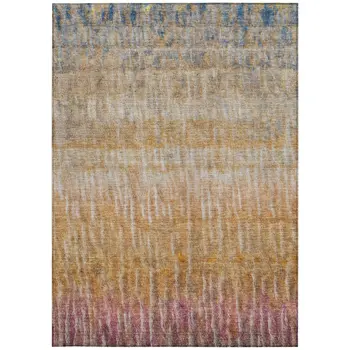 8' X 10' Orange Blue And Beige Abstract Washable Indoor Outdoor Area Rug