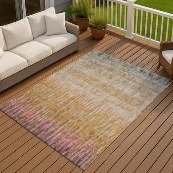 8' X 10' Orange Blue And Beige Abstract Washable Indoor Outdoor Area Rug