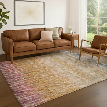 8' X 10' Orange Blue And Beige Abstract Washable Indoor Outdoor Area Rug
