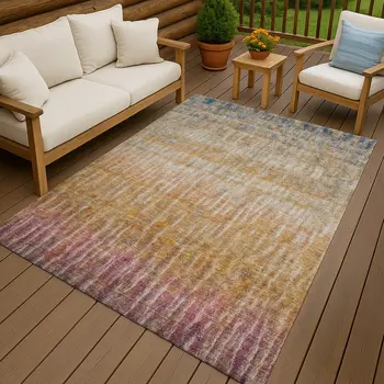 8' X 10' Orange Blue And Beige Abstract Washable Indoor Outdoor Area Rug