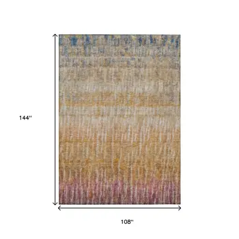 9' X 12' Orange Blue And Beige Abstract Washable Indoor Outdoor Area Rug