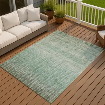 3' X 5' Teal Blue And Beige Abstract Washable Indoor Outdoor Area Rug