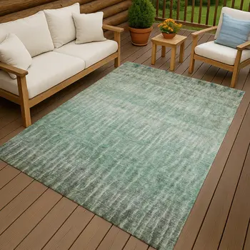 3' X 5' Teal Blue And Beige Abstract Washable Indoor Outdoor Area Rug