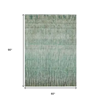 5' X 8' Teal Blue And Beige Abstract Washable Indoor Outdoor Area Rug