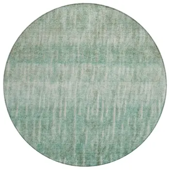 8' Teal Blue And Beige Round Abstract Washable Indoor Outdoor Area Rug