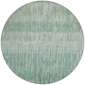 8' Teal Blue And Beige Round Abstract Washable Indoor Outdoor Area Rug