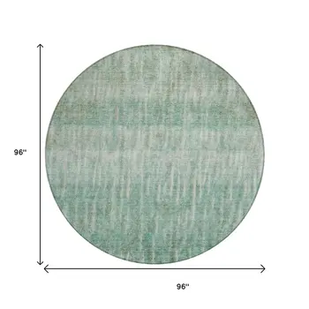 8' Teal Blue And Beige Round Abstract Washable Indoor Outdoor Area Rug