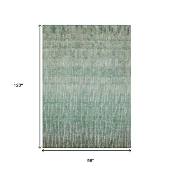 8' X 10' Teal Blue And Beige Abstract Washable Indoor Outdoor Area Rug