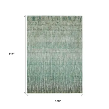 9' X 12' Teal Blue And Beige Abstract Washable Indoor Outdoor Area Rug