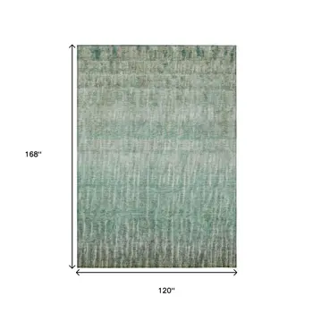 10' X 14' Teal Blue And Beige Abstract Washable Indoor Outdoor Area Rug