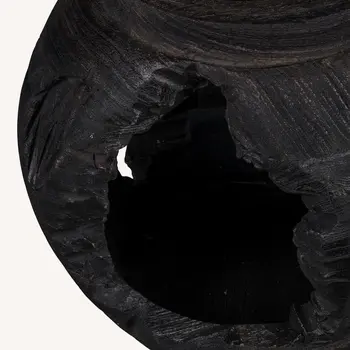 14" Ebony And Black Abstract Solid Wood Table Vase With Sculptural Details
