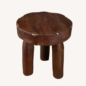 19" Brown Solid Wood Round End Table