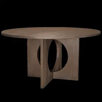 60" Brown Wood Pedestal Base Round Top Dining Table