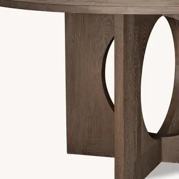 60" Brown Wood Pedestal Base Round Top Dining Table