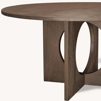 60" Brown Wood Pedestal Base Round Top Dining Table